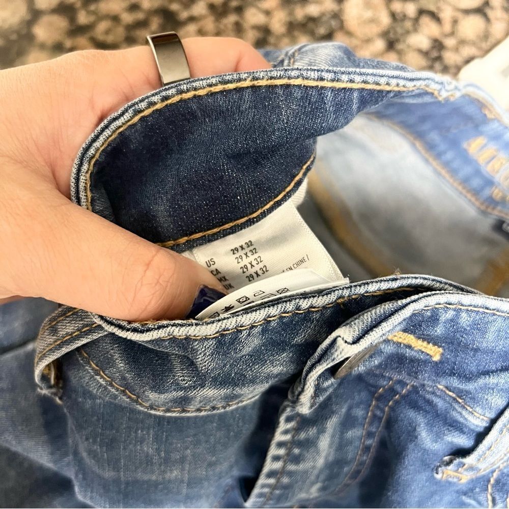 American Eagle Slim Denim Blue Jeans Extreme Flex Distressed Size 29x32 - Picture 7 of 8